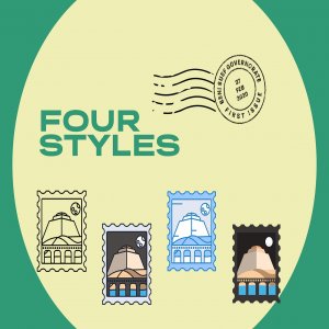 EG Stamp landmarks Illustration Library