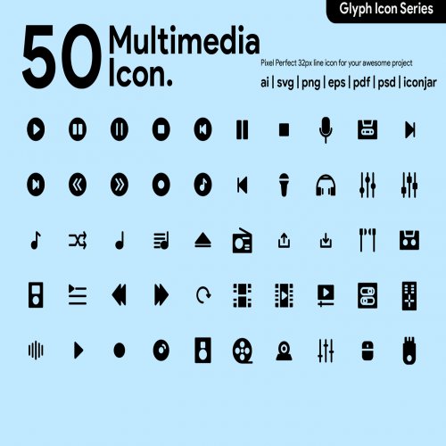 50 Multimedia Icon Glyph - Design Anything